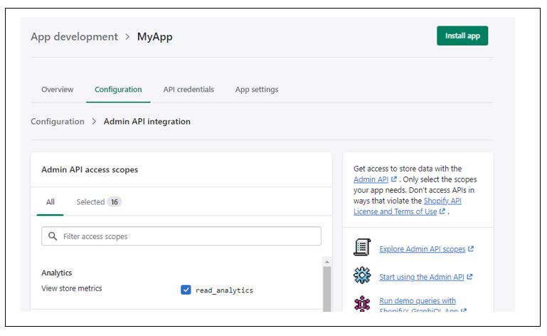 Select and update the admin API access scope