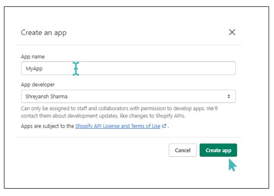 Give your new Shopify app a name