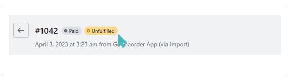 Order originating from GonnaOrder marked as paid and unfulfilled.