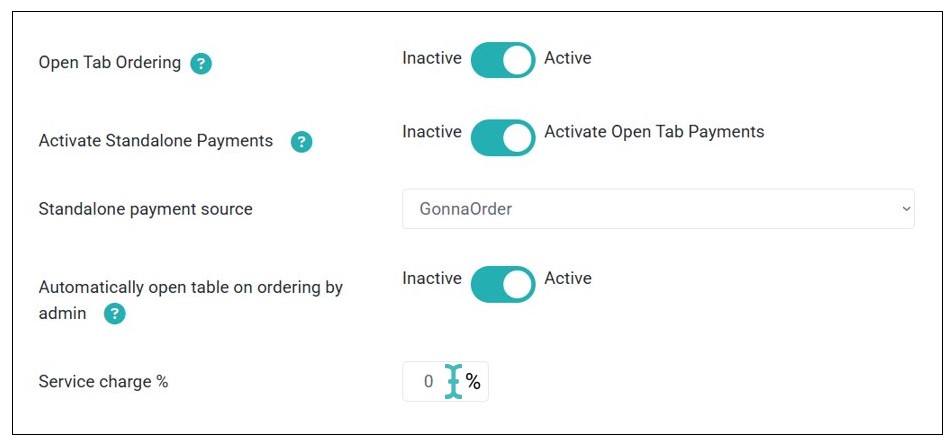 Setting Service Charge Percentage