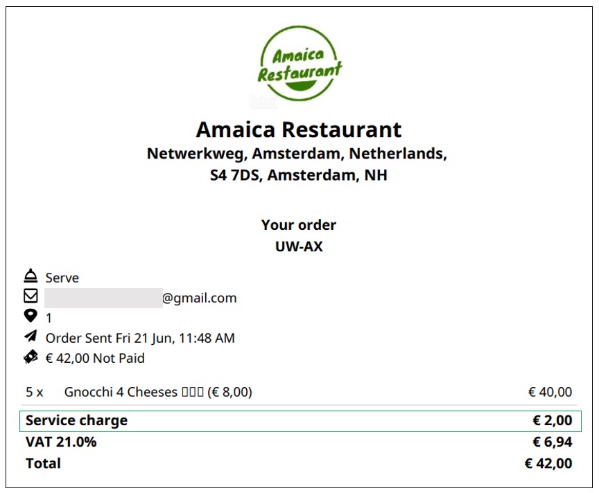 Service Charge on Customer Receipt.