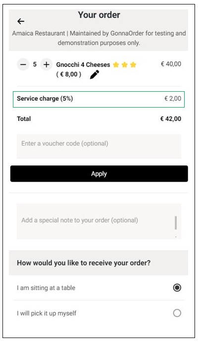 Service Charge on the Checkout Page