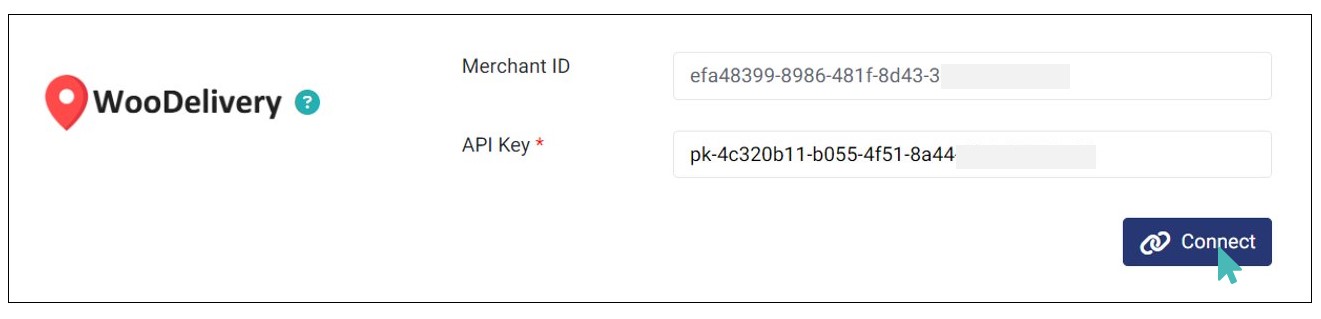 Add your WooDelivery merchant ID and connect.