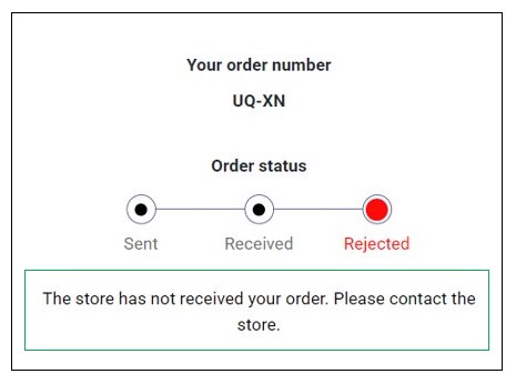 Order Rejected Notification on the Customer's Thank You Page