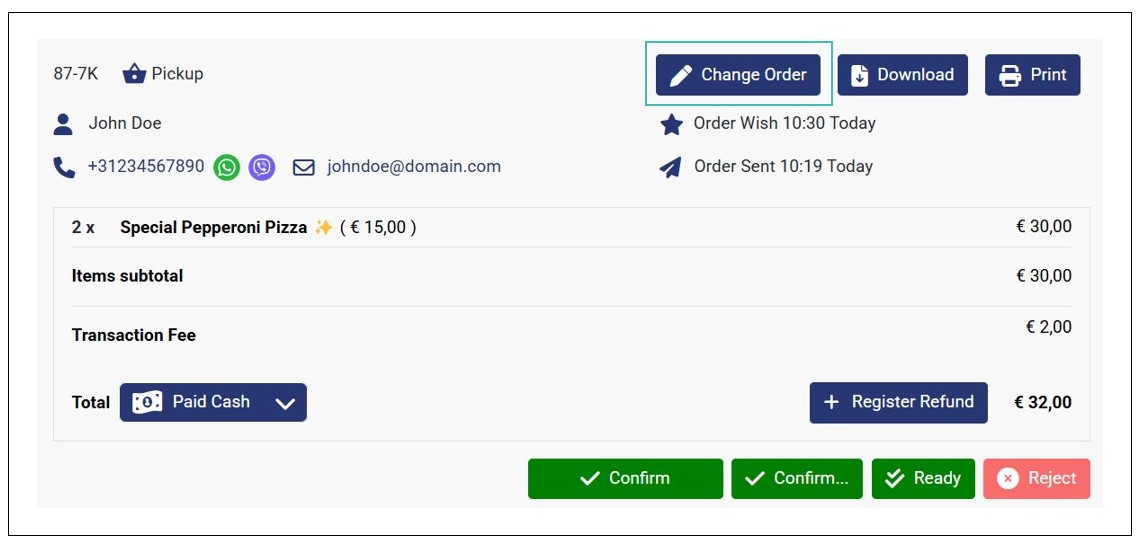 Update order by admin