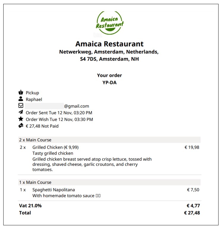 Sample Detailed Order Receipt PDF