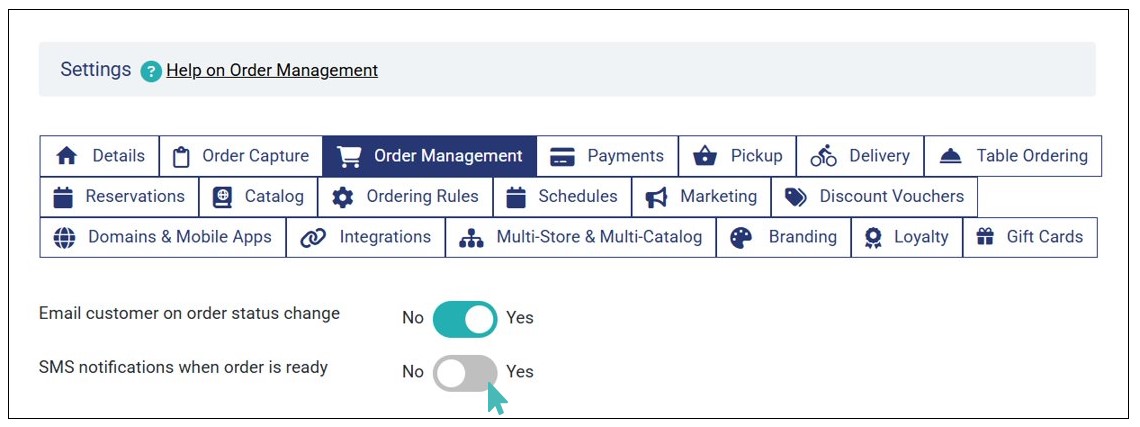 Enabling SMS Notification when Order is Ready
