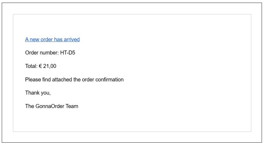 Sample Order Arrival Notification Email