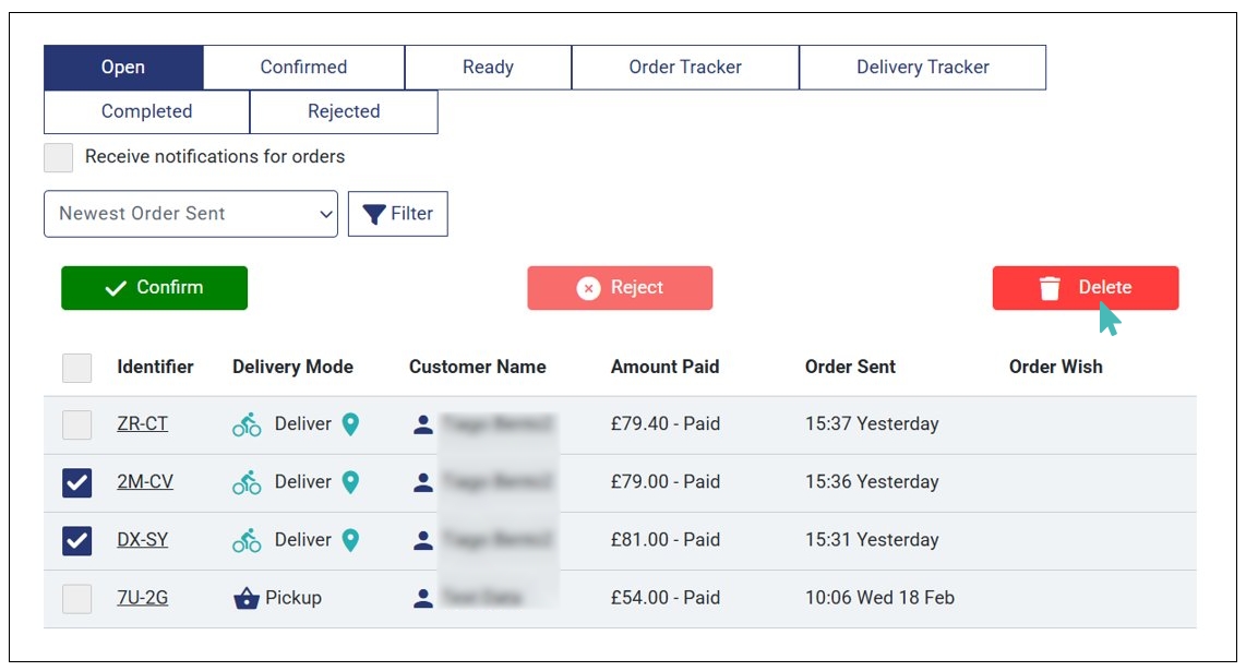 Deleting Orders