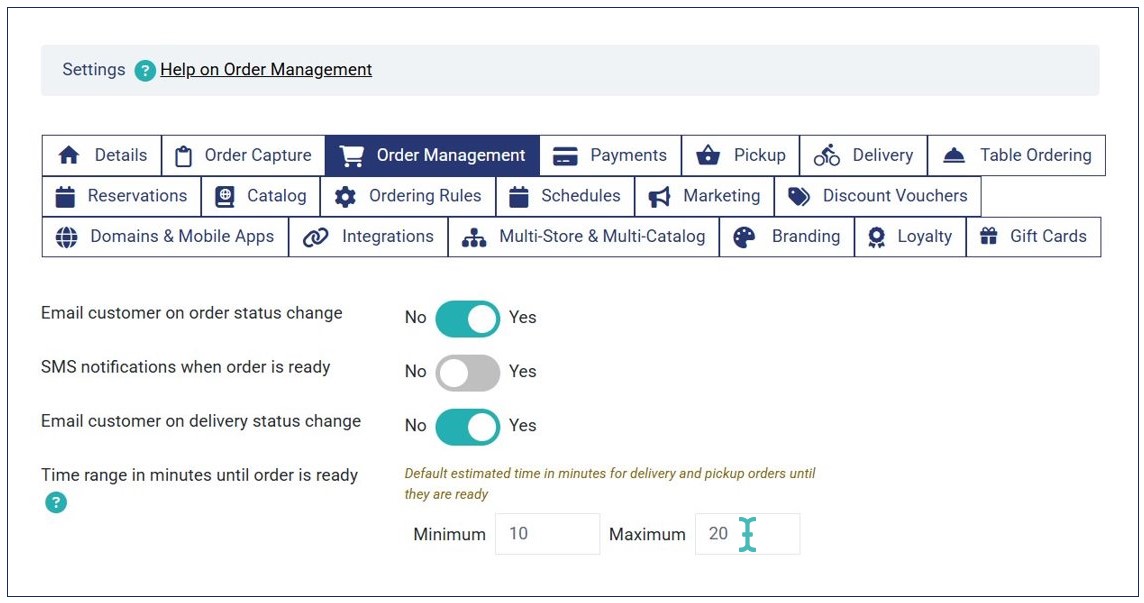 Setting order processing time