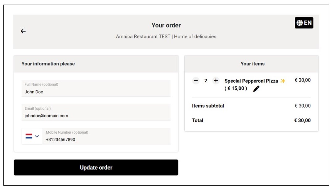 Update order by admin