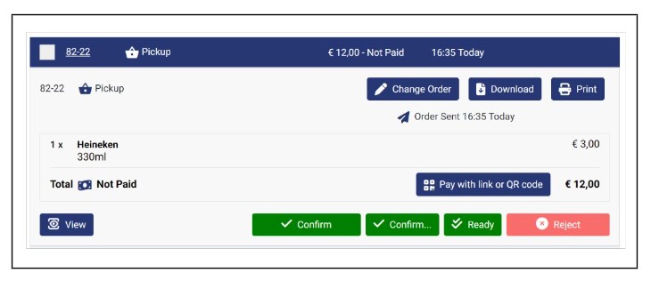 How the order appears when you filter by bar station