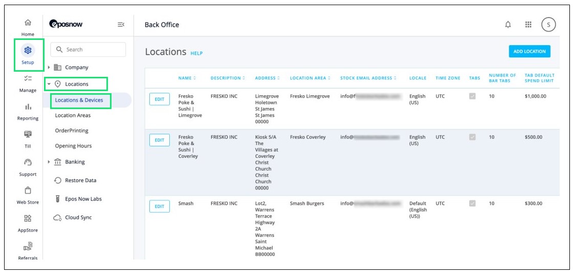 Access Locations on Epos Now