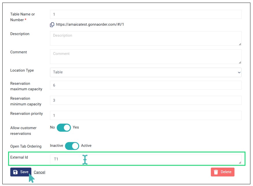 Enter External Table Id