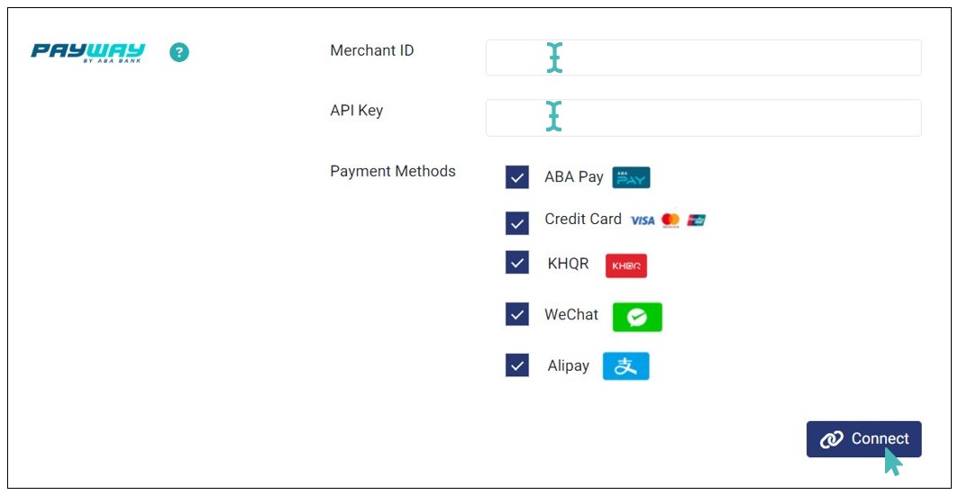 Enter ABA PayWay Integration Details and Connect