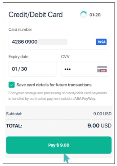 Enter Payment Details on ABA PayWay Interface.
