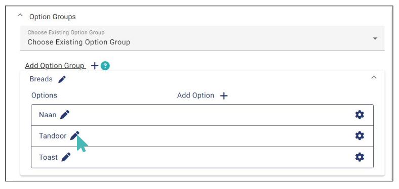 Editing option groups and options