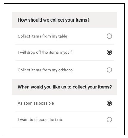 Collection Options When Pickup and Return is Your Order Delivery Mode