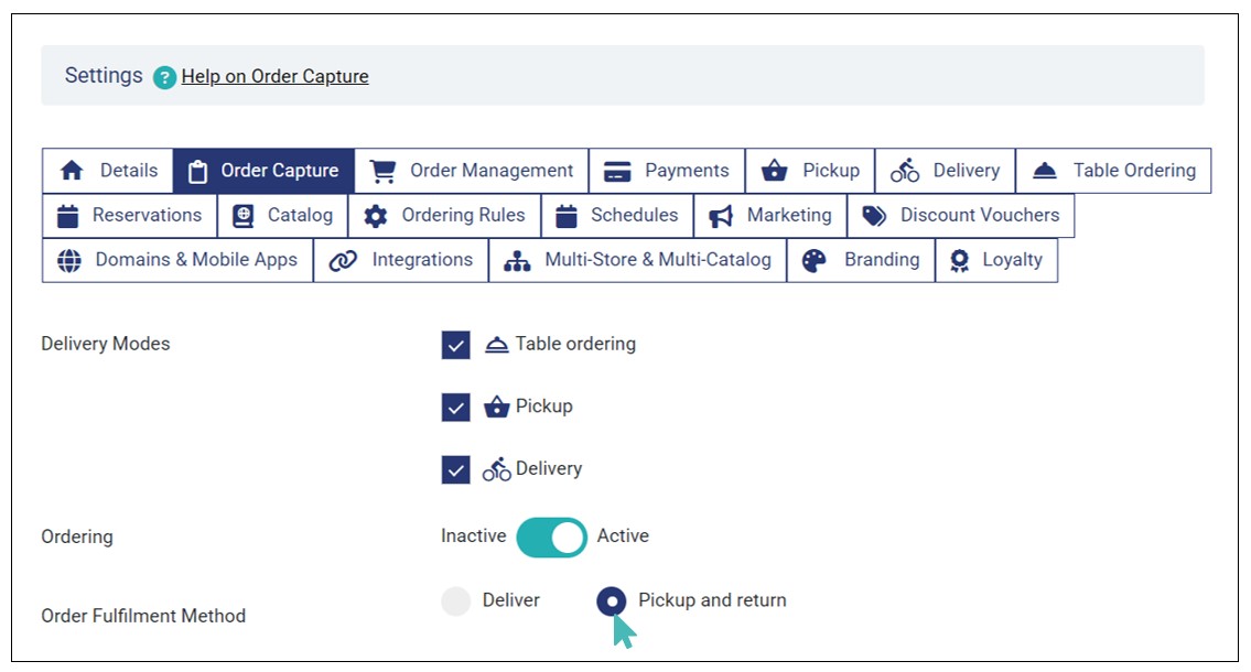 Set Pickup and Return as Your Order Delivery Mode