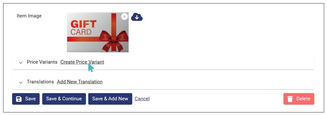 Click to Create a Price Variant