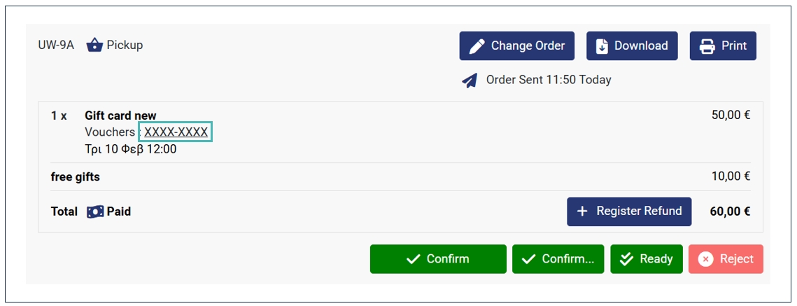 Gift Card Voucher Code Masked for Operators and Managers
