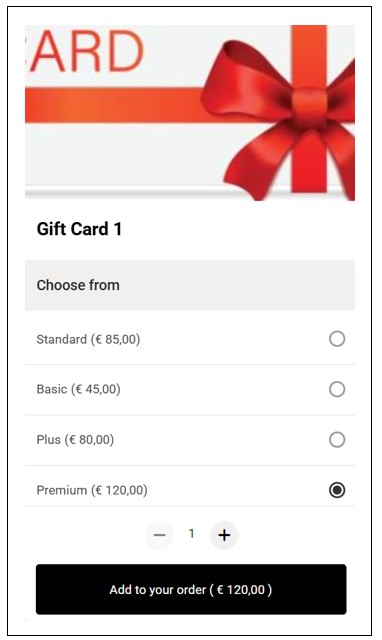 Price Variants on Gift Card Offer Page