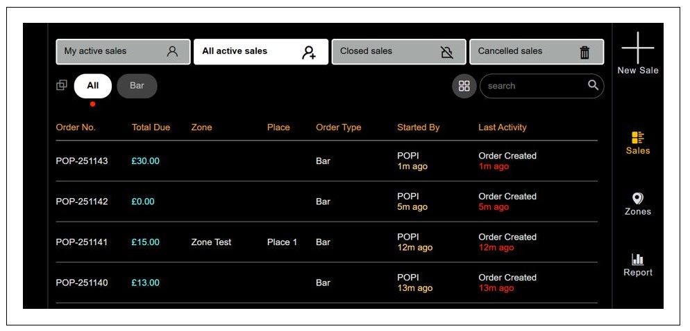Orders on the POS