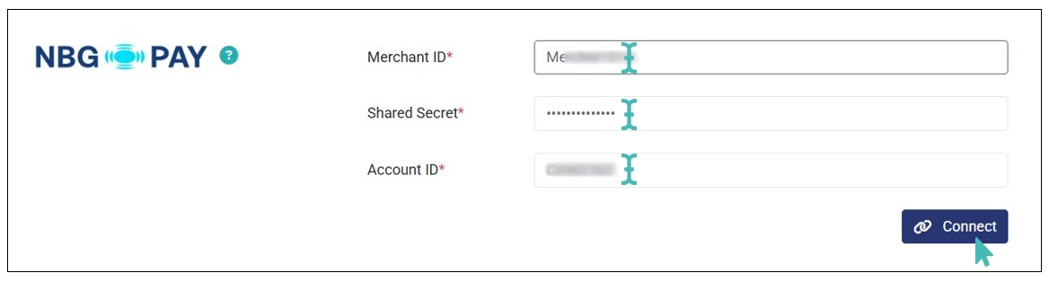 Enter NBG Pay Integration Details and Connect