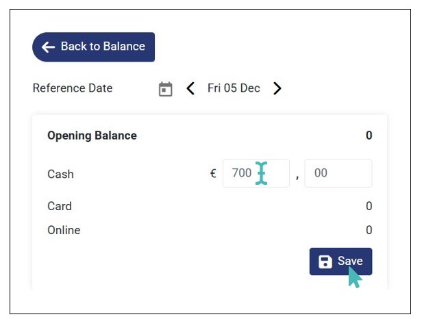 Provide the Opening Balance & Save