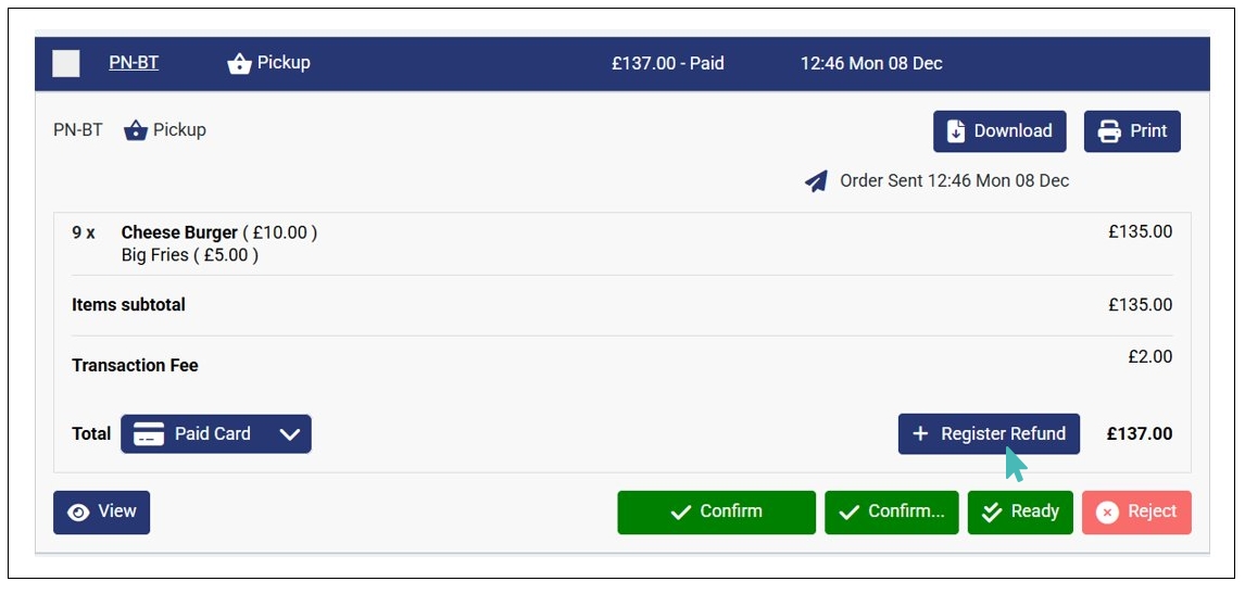 Register a Refund on a Order