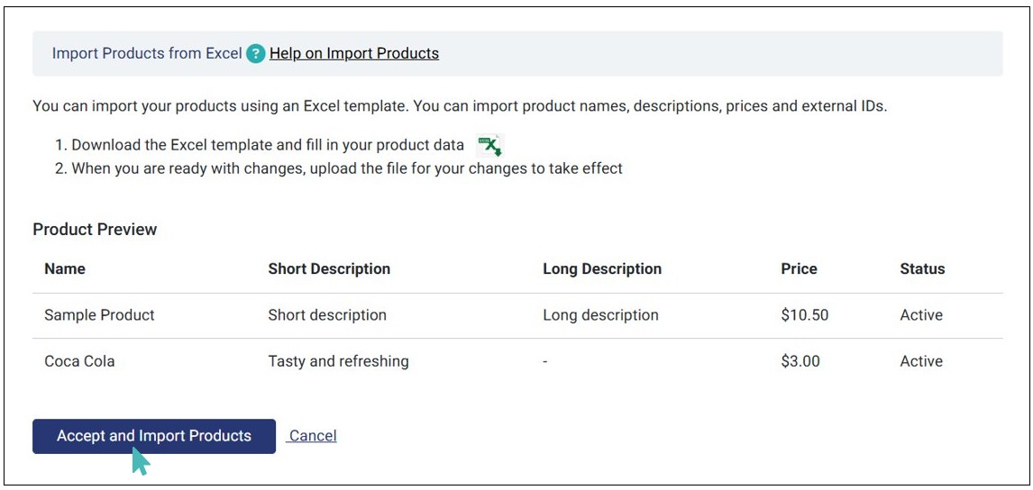 Upload the Excel File with the Updated Products Data