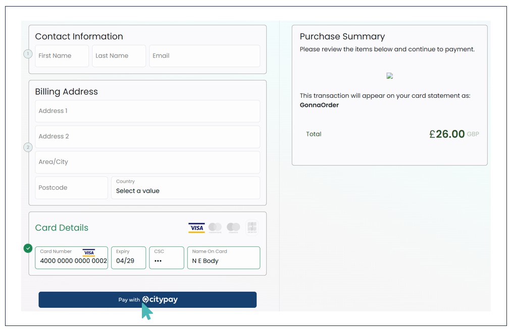 Citypay Payments Page