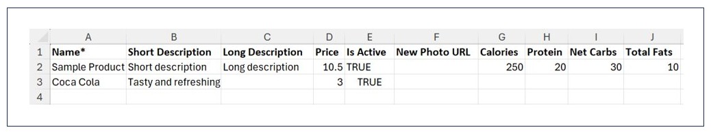 Product Creation Excel Template