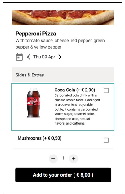 Sample Product-Linked Option on the Customer UI