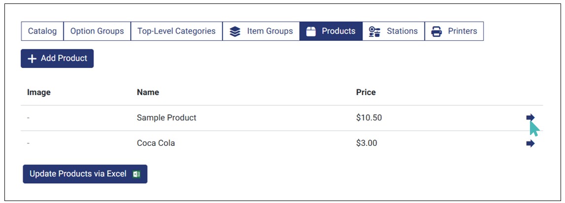 Click the Product to Delete