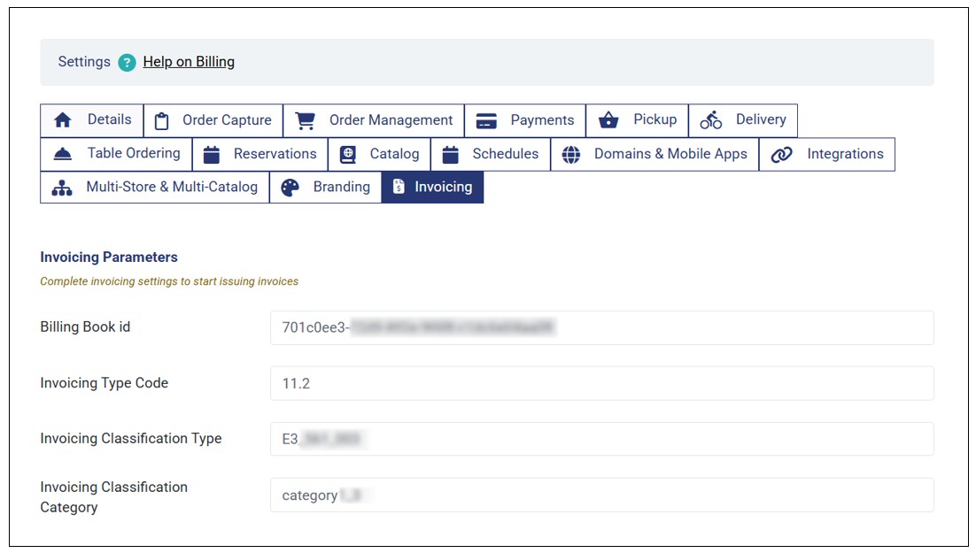Provide Invoice Parameters