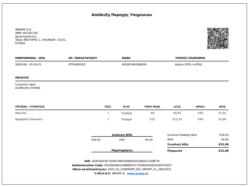 Sample Order Invoice